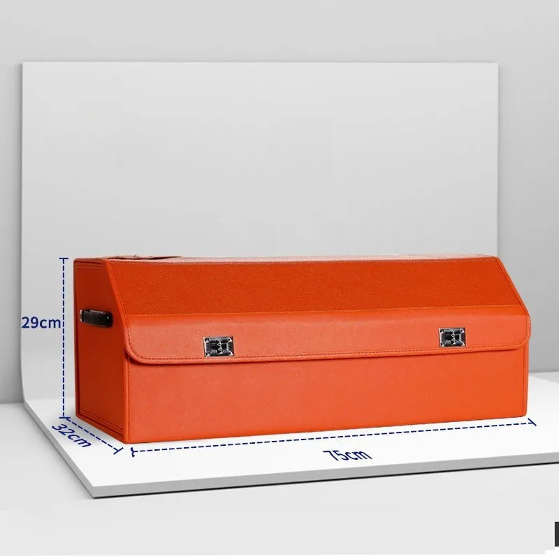Foldable Car Trunk Storage Box – Large Capacity Leather Organizer for Auto Accessories, Waterproof and Easy to Store - Delicate Leather