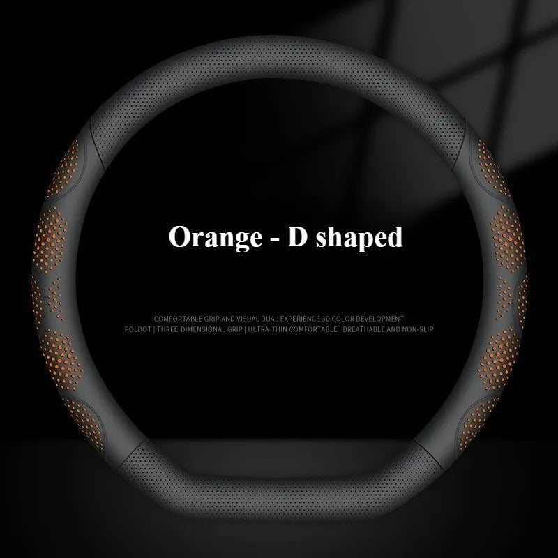 Car Steering Wheel Cover, Universal 38cm O/D Shape Leather Steering Wheel Cover – Car Interior Anti-Slip Accessory - Delicate Leather