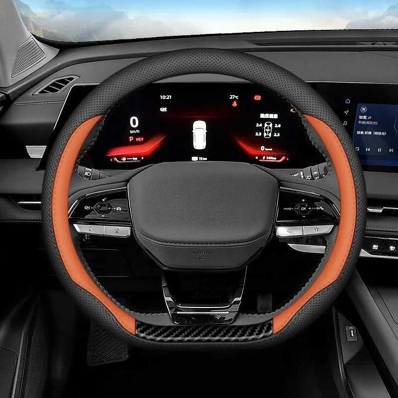 Universal Leather Steering Wheel Cover 38cm O/D Type – Non-Slip Breathable Car Interior Accessory - Delicate Leather