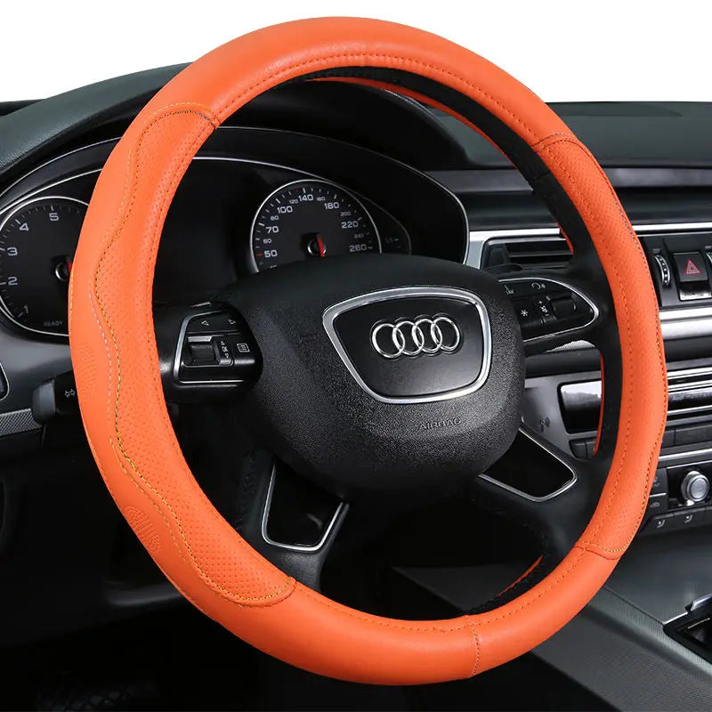 High-Quality Faux Leather Steering Wheel Cover – Wear-Resistant, Breathable, Universal Four-Season Car Handle Cover - Delicate Leather