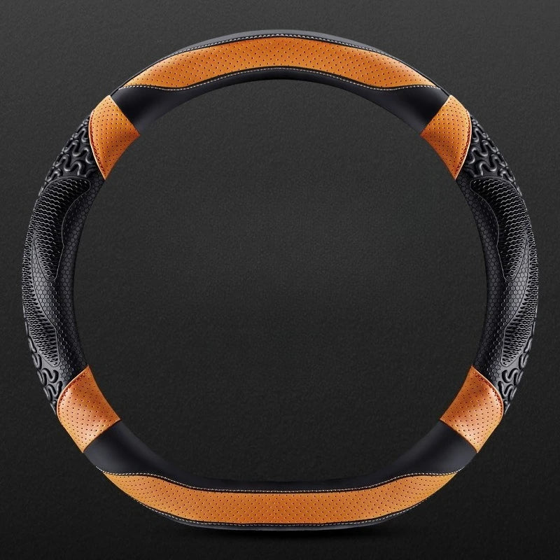 PU Leather Steering Wheel Cover 38cm – Universal Non-Slip O/D Type Breathable Car Steering Protector - Delicate Leather