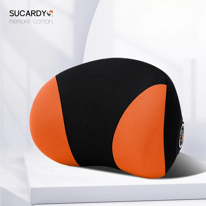 Memory Foam Car Headrest & Lumbar Pillow, Neck and Back Support Cushion, Universal for Car, Office, and Home - Delicate Leather