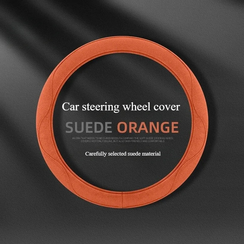 Orange Suede Car Steering Wheel Cover – All-Season Breathable Anti-Slip Wear-Resistant Steering Wheel Protector - Delicate Leather