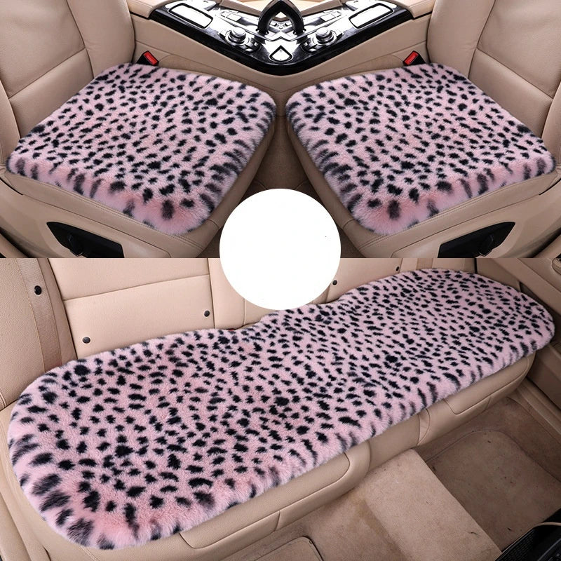Leopard Fluffy Seat Cushion Cover – Soft Plush Car Seat Protector, Universal Fit Interior Decor for Women - Delicate Leather