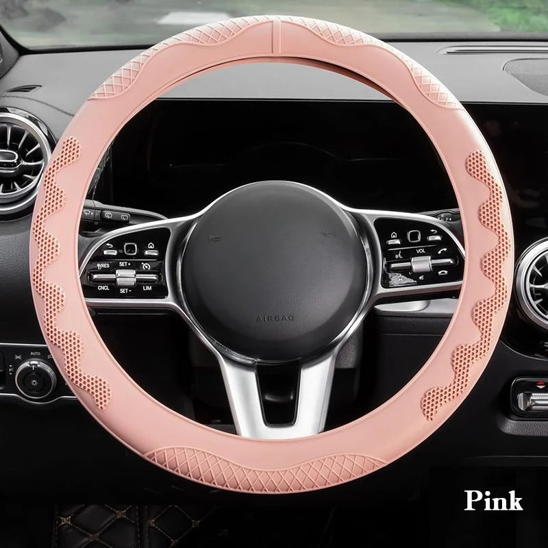 Silicone Steering Wheel Cover – Universal O/D Type Grip Cover for 38cm and 40cm Wheels - Delicate Leather