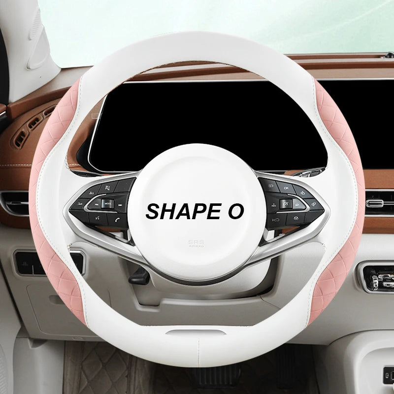 Anti-Slip Leather Steering Wheel Cover 38cm – Two-Tone Sport Style Universal Grip - Delicate Leather