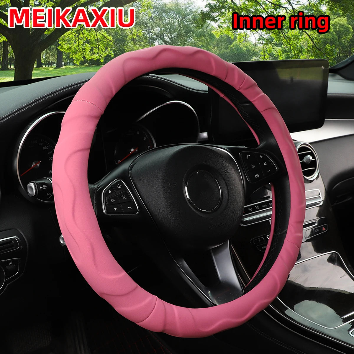 Artificial Lamb Skin Steering Wheel Cover – Soft, 3D Styling, 14.5–15 Inch (37–38 cm) - Delicate Leather
