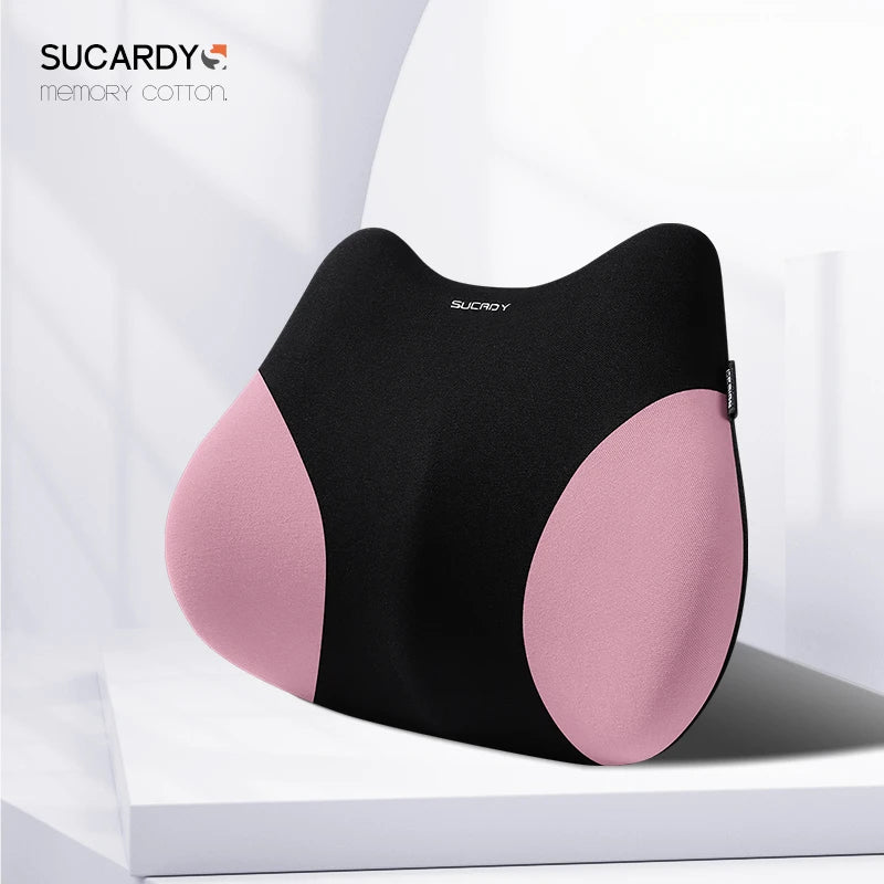 Memory Foam Car Headrest & Lumbar Pillow, Neck and Back Support Cushion, Universal for Car, Office, and Home - Delicate Leather