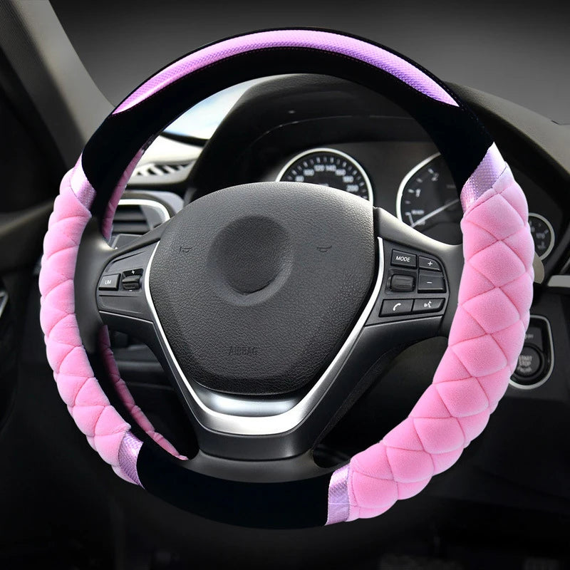 Short Plush Warm Steering Wheel Cover – Soft, Non-Slip, Fashionable Car Interior Accessory - Delicate Leather