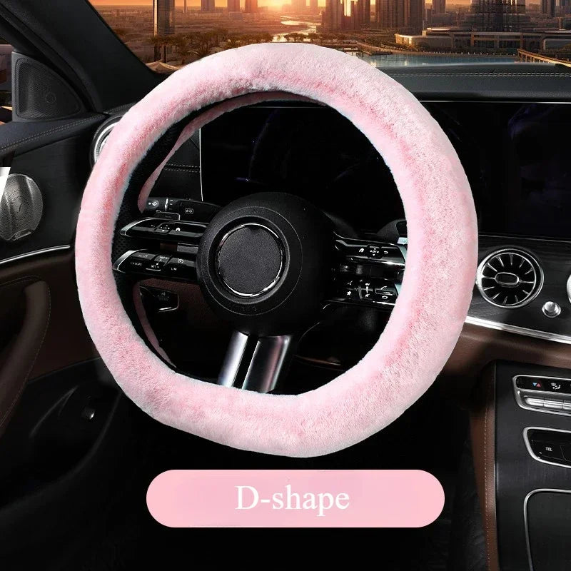Universal Winter Plush Steering Wheel Cover – Warm Fashionable Car Accessory, Soft Anti-Slip Interior Cover - Delicate Leather