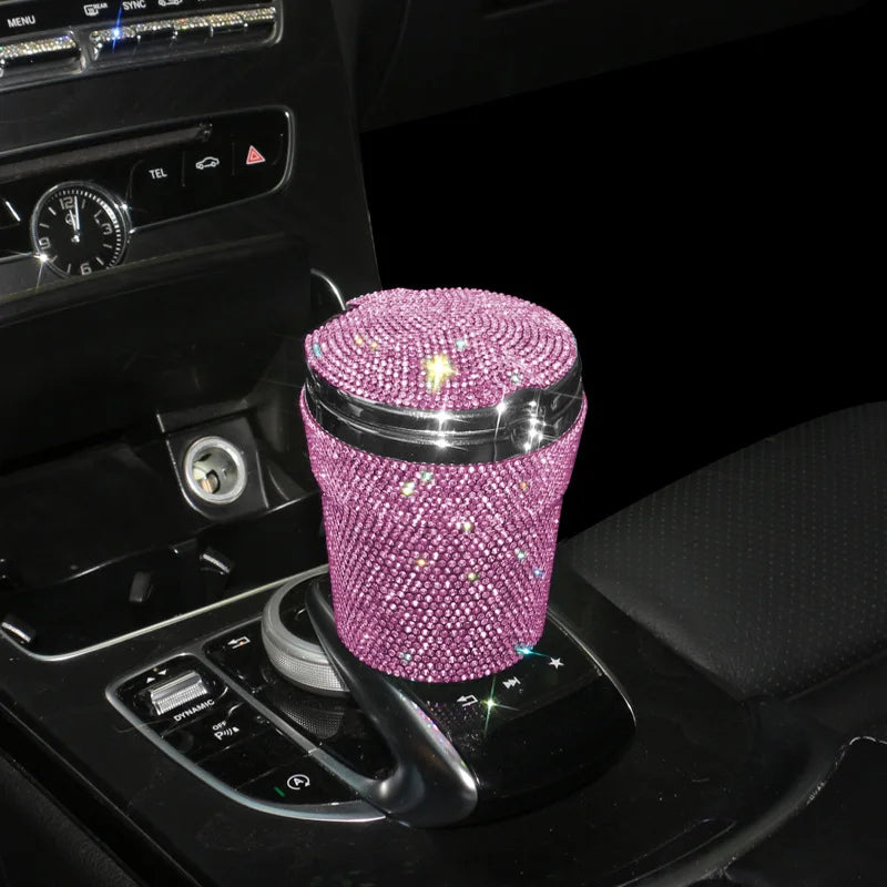 Portable Smokeless Car Ashtray with LED Light – Bling Design Auto Cup Holder Accessory - Delicate Leather