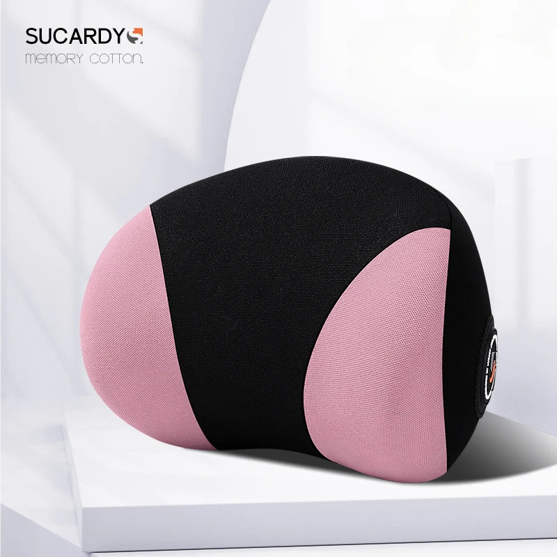 Memory Foam Car Headrest & Lumbar Pillow, Neck and Back Support Cushion, Universal for Car, Office, and Home - Delicate Leather