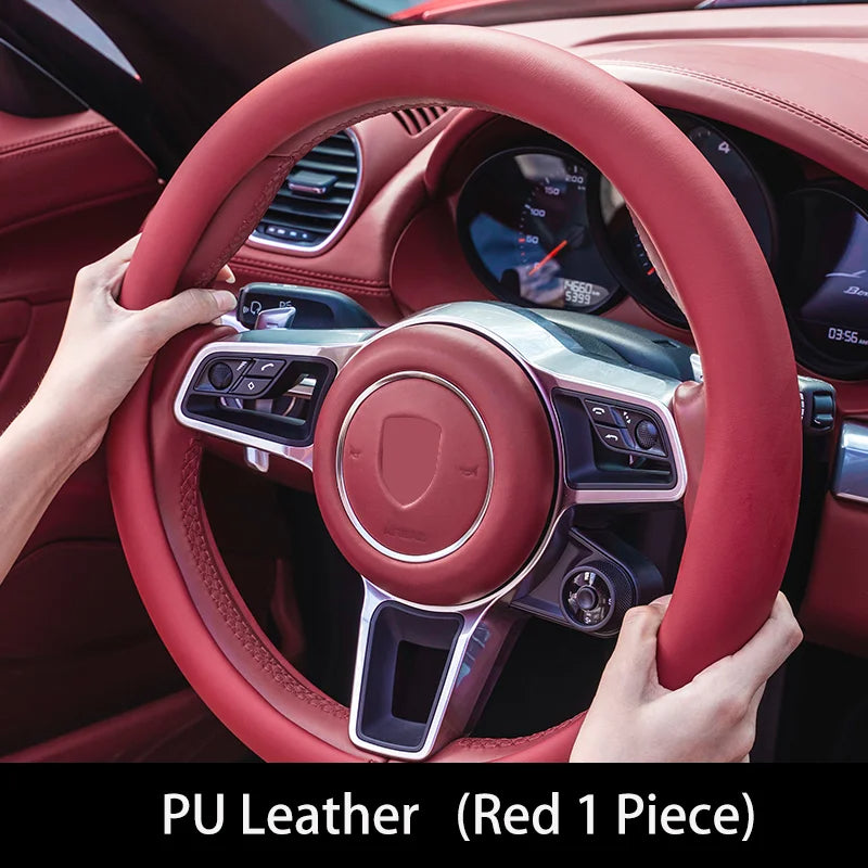 Car Steering Wheel Cover - Suede Steering Protector for Auto Interior Decoration - Universal Fit for 38cm Steering Wheel - Delicate Leather