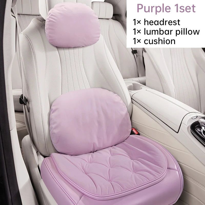 Premium PU Leather & Velvet Car Seat Covers – Cloud-Like Soft, Fluffy, Breathable, Universal Fit Interior Cushion Set - Delicate Leather