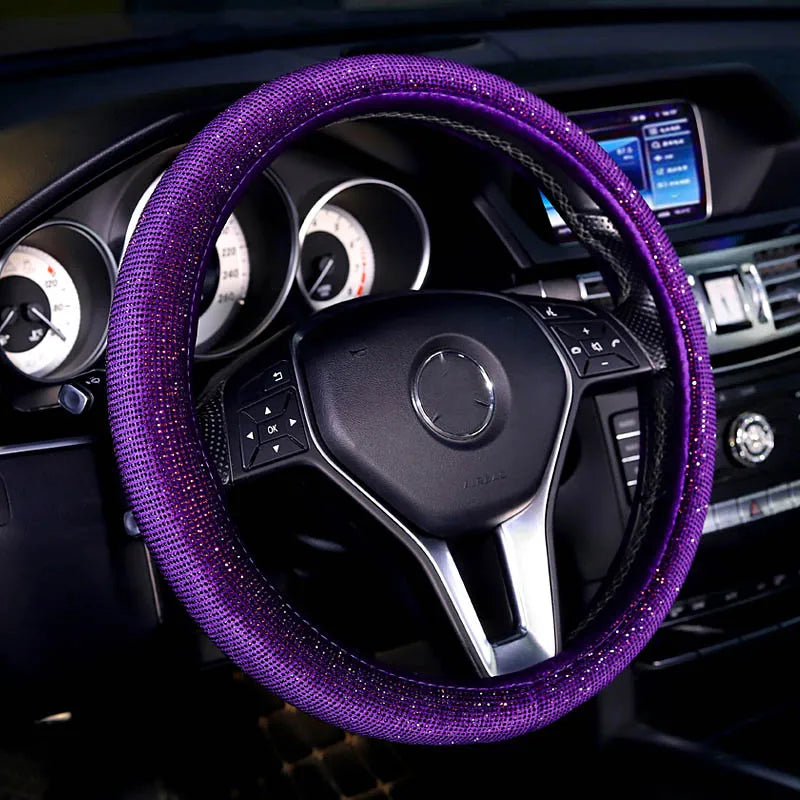 Crystal Rhinestone Steering Wheel Cover – Decorative Anti-Slip Car Interior Accessory - Delicate Leather