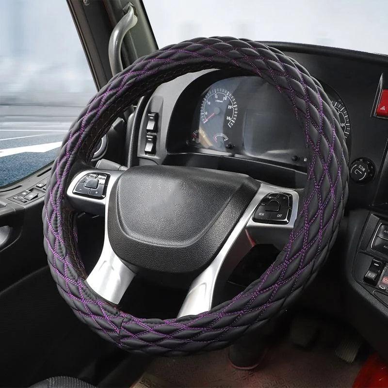 Universal Heavy-Duty Steering Wheel Cover 38cm– Anti-Slip Grip for Truck, Van, Bus & Lorry - Delicate Leather
