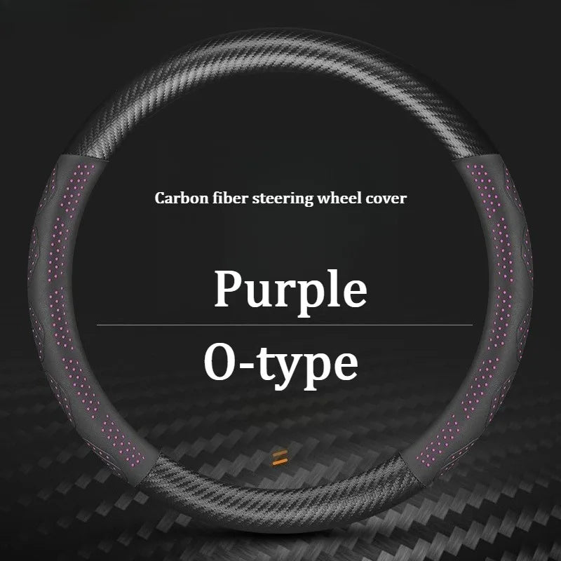 Carbon Fiber Leather Steering Wheel Cover – Universal Anti-Slip Car Steering Protector for Interior Comfort and Grip - Delicate Leather