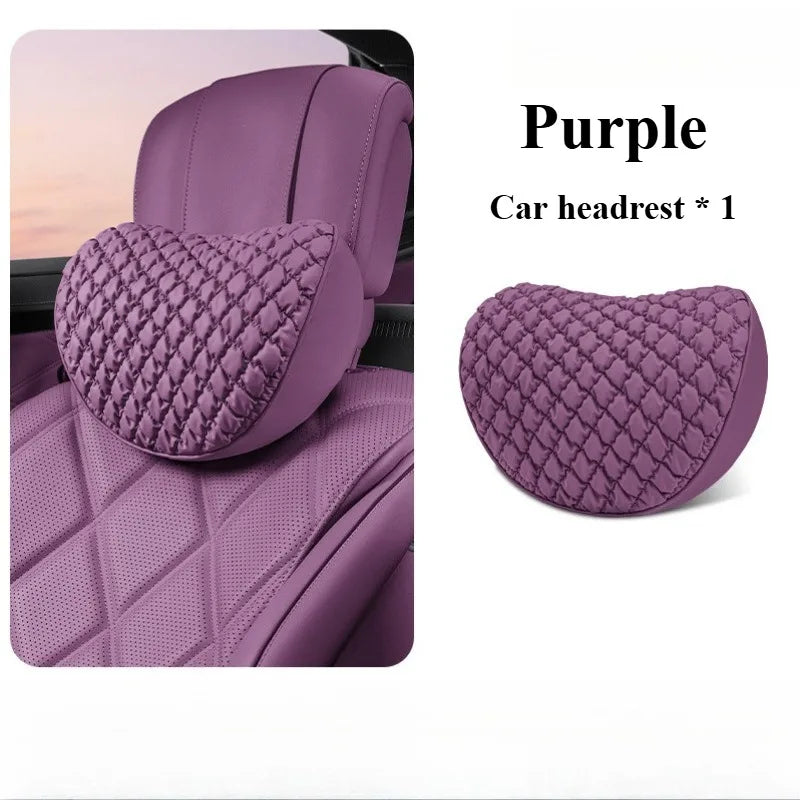 Luxury Leather Car Neck & Lumbar Pillow Set – Ergonomic Memory Foam Headrest and Waist Support for Auto Seats - Delicate Leather