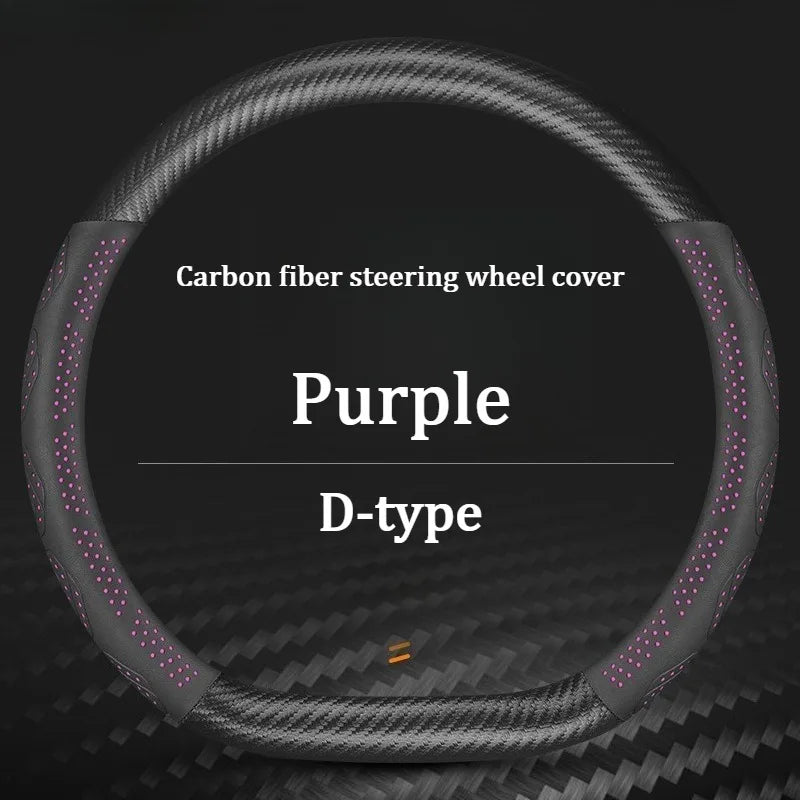 Carbon Fiber Leather Steering Wheel Cover – Universal Anti-Slip Car Steering Protector for Interior Comfort and Grip - Delicate Leather