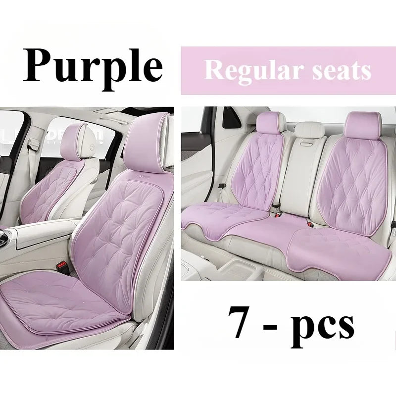Cute Plush Car Seat Covers Full Set – Universal Four-Season Car Seat Protection Cushion - Delicate Leather