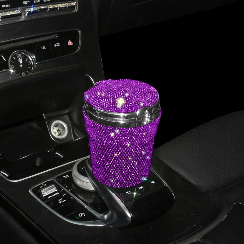 Portable Smokeless Car Ashtray with LED Light – Bling Design Auto Cup Holder Accessory - Delicate Leather
