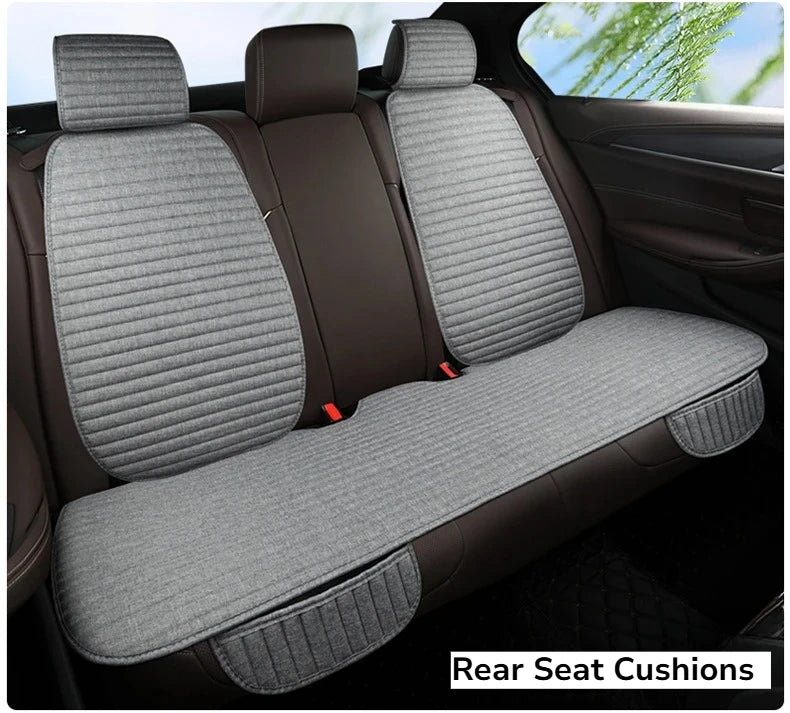 Linen Car Seat Cushion – Breathable Universal Seat Cover with Stripe Pattern - Delicate Leather