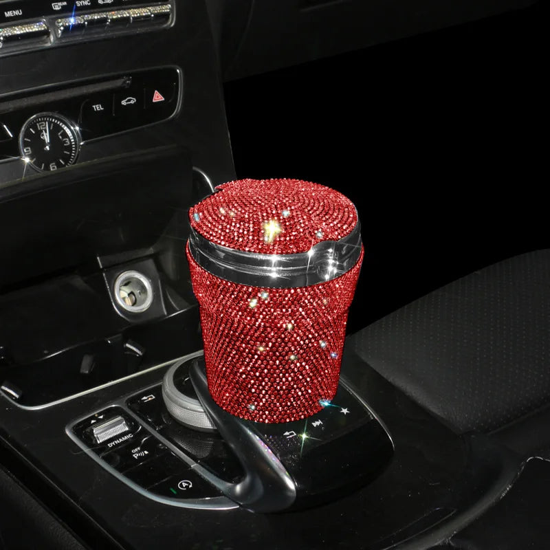 Portable Smokeless Car Ashtray with LED Light – Bling Design Auto Cup Holder Accessory - Delicate Leather
