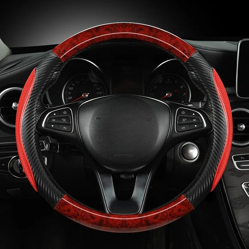 Universal Carbon Fiber Steering Wheel Cover – Non-Slip Car Interior Protection - Delicate Leather