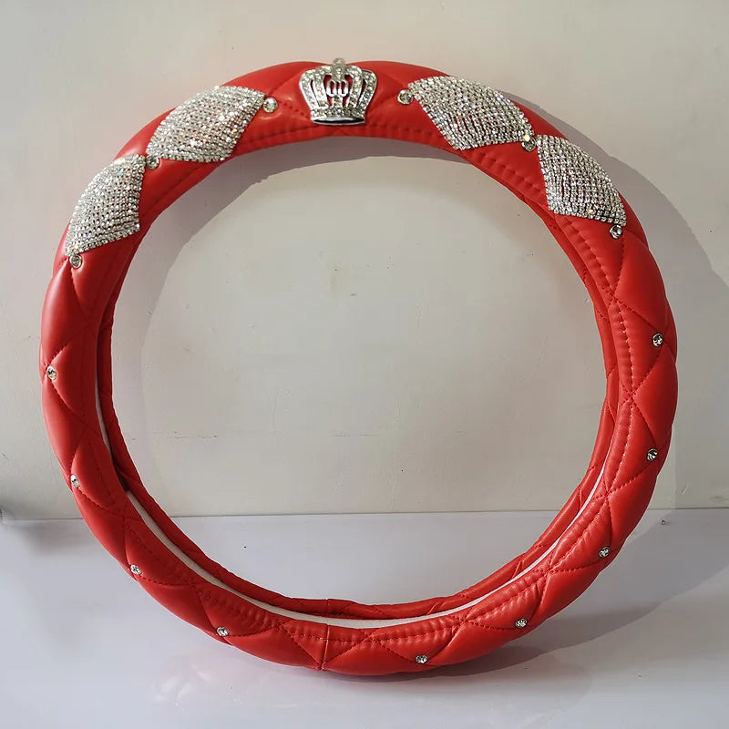 Luxury Crystal Crown Leather Steering Wheel Cover | Bling Rhinestone Car Accessory for Girls - Universal Fit, Gift For Mother's Day 2025 - Delicate Leather