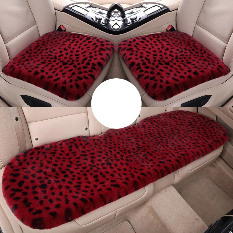 Leopard Fluffy Seat Cushion Cover – Soft Plush Car Seat Protector, Universal Fit Interior Decor for Women - Delicate Leather
