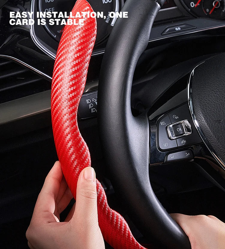 Universal Non-Slip Carbon Fiber Steering Wheel Cover – Anti-Skid Booster Grip for Cars (SP1) - Delicate Leather