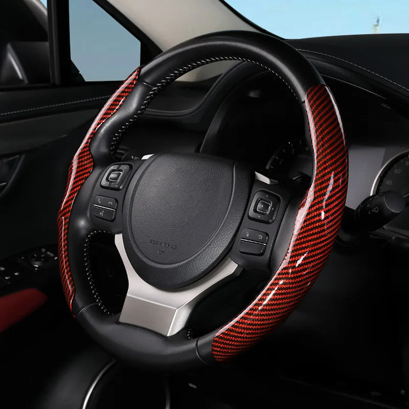 36cm Carbon Fiber Steering Wheel Cover – Non-Slip, Ultra-Thin, Sports Type D Car Handle Cover - Delicate Leather