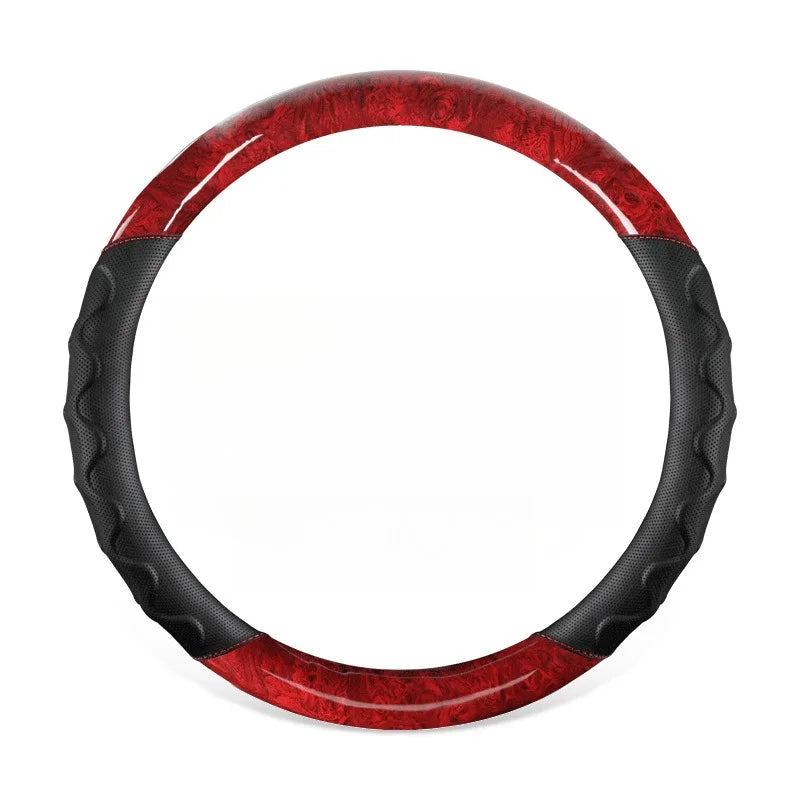 Wood Grain Steering Wheel Cover – Leather-Style Anti-Slip Universal Grip - Delicate Leather