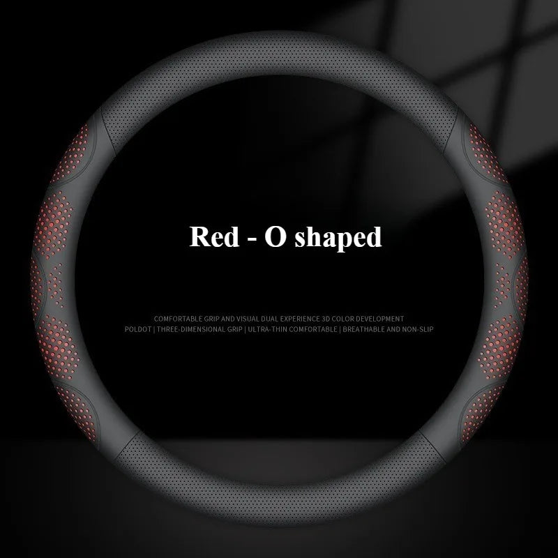 Car Steering Wheel Cover, Universal 38cm O/D Shape Leather Steering Wheel Cover – Car Interior Anti-Slip Accessory - Delicate Leather