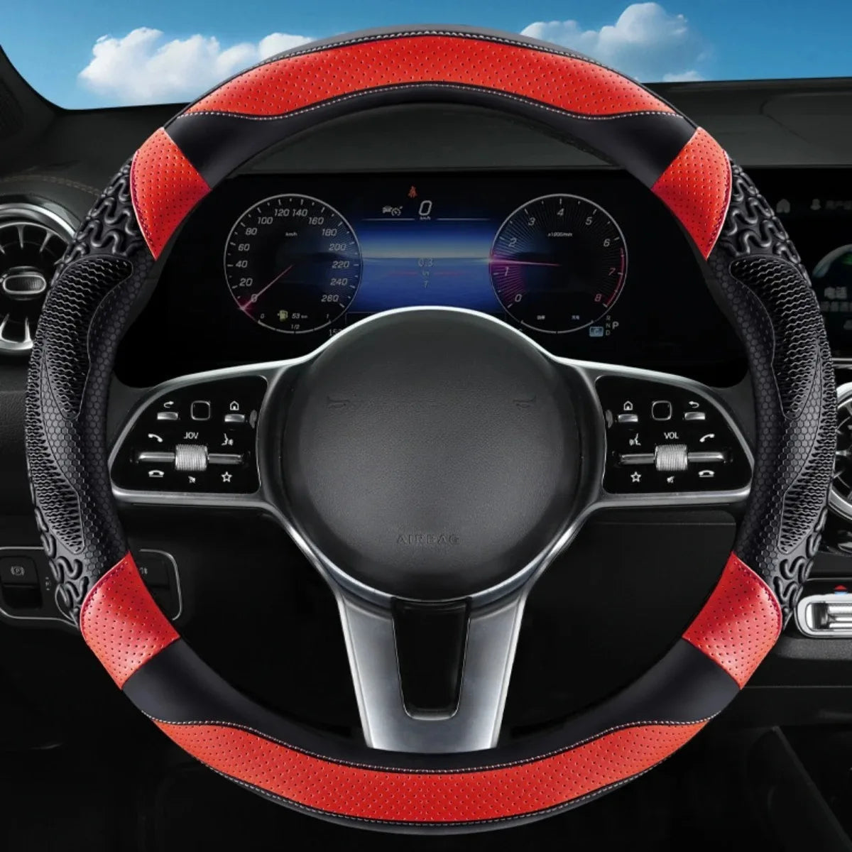 PU Leather Steering Wheel Cover 38cm Universal – Breathable Non-Slip O/D Type Car Interior Accessory - Delicate Leather
