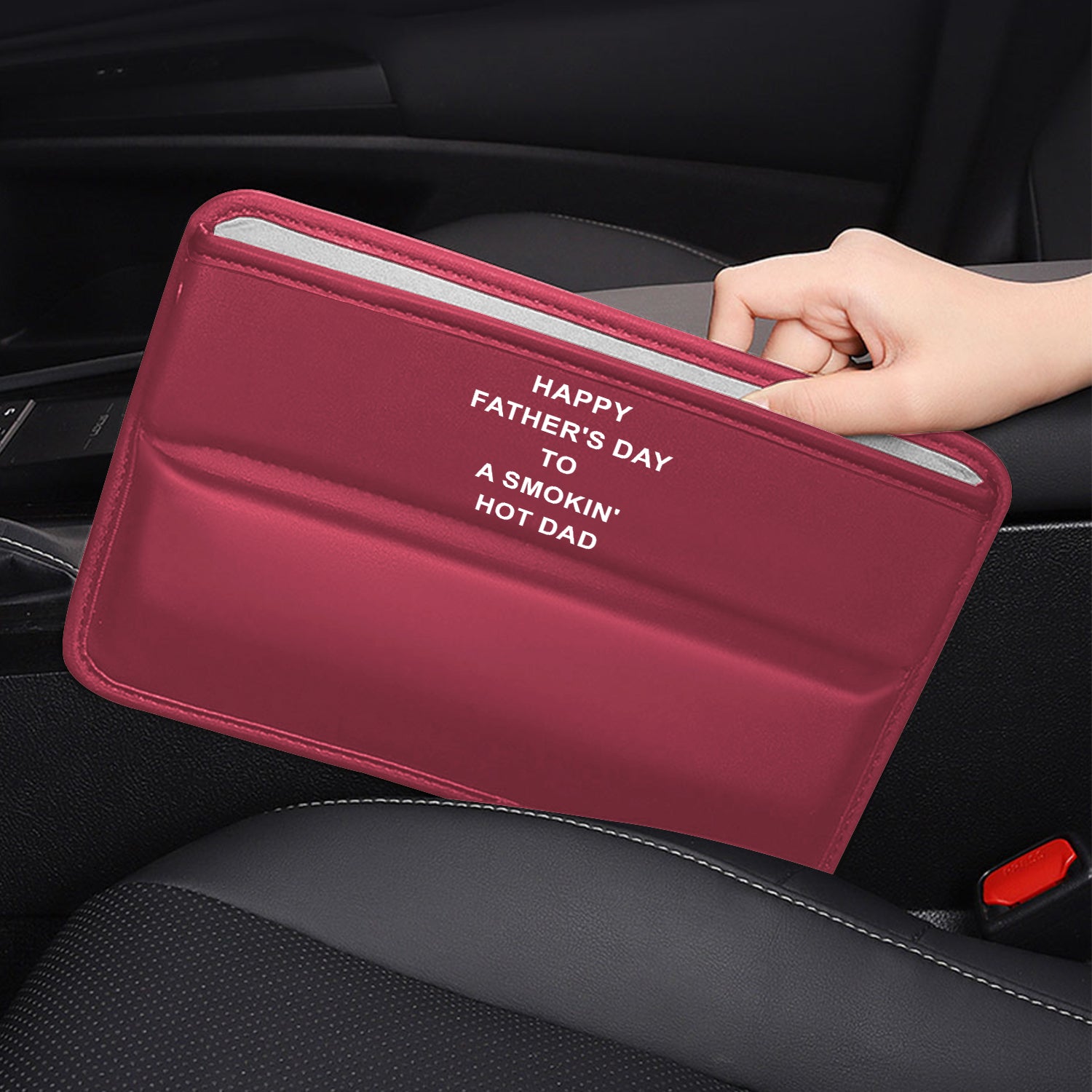 Car Seat Gap Filler Organizer, Custom FIt For Your Cars, Happy Father's Day to a Smokin' Hot Dad, Multifunctional PU Leather Console Side Pocket Organizer for Cellphones, Cards, Wallets, Keys, Gift for Daddy - Delicate Leather