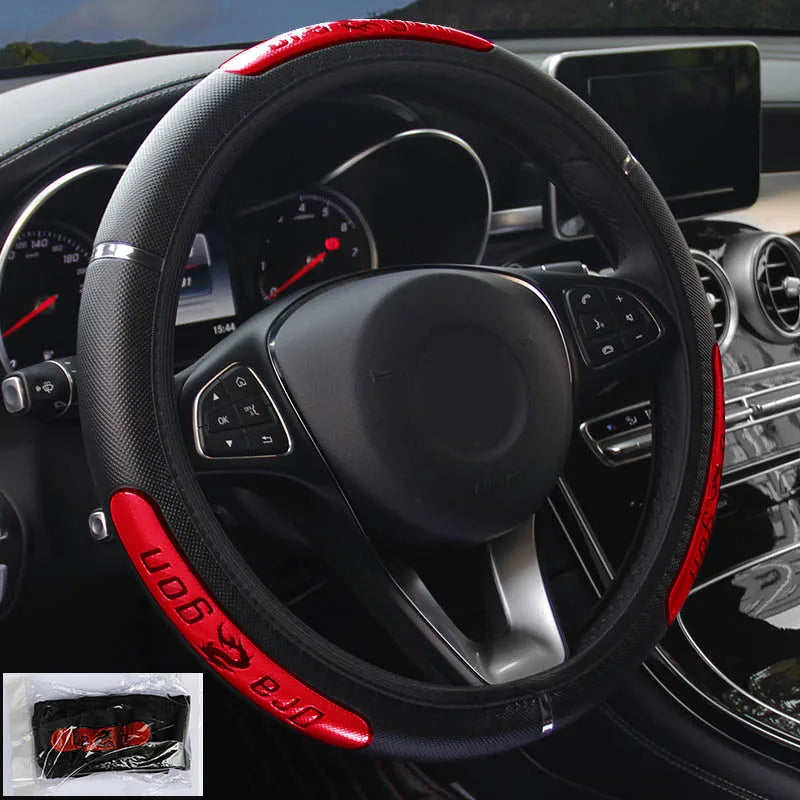 Dragon Pattern Steering Wheel Cover – Reflective Faux Leather Elastic Wrap, Universal Fit 37–38 cm - Delicate Leather