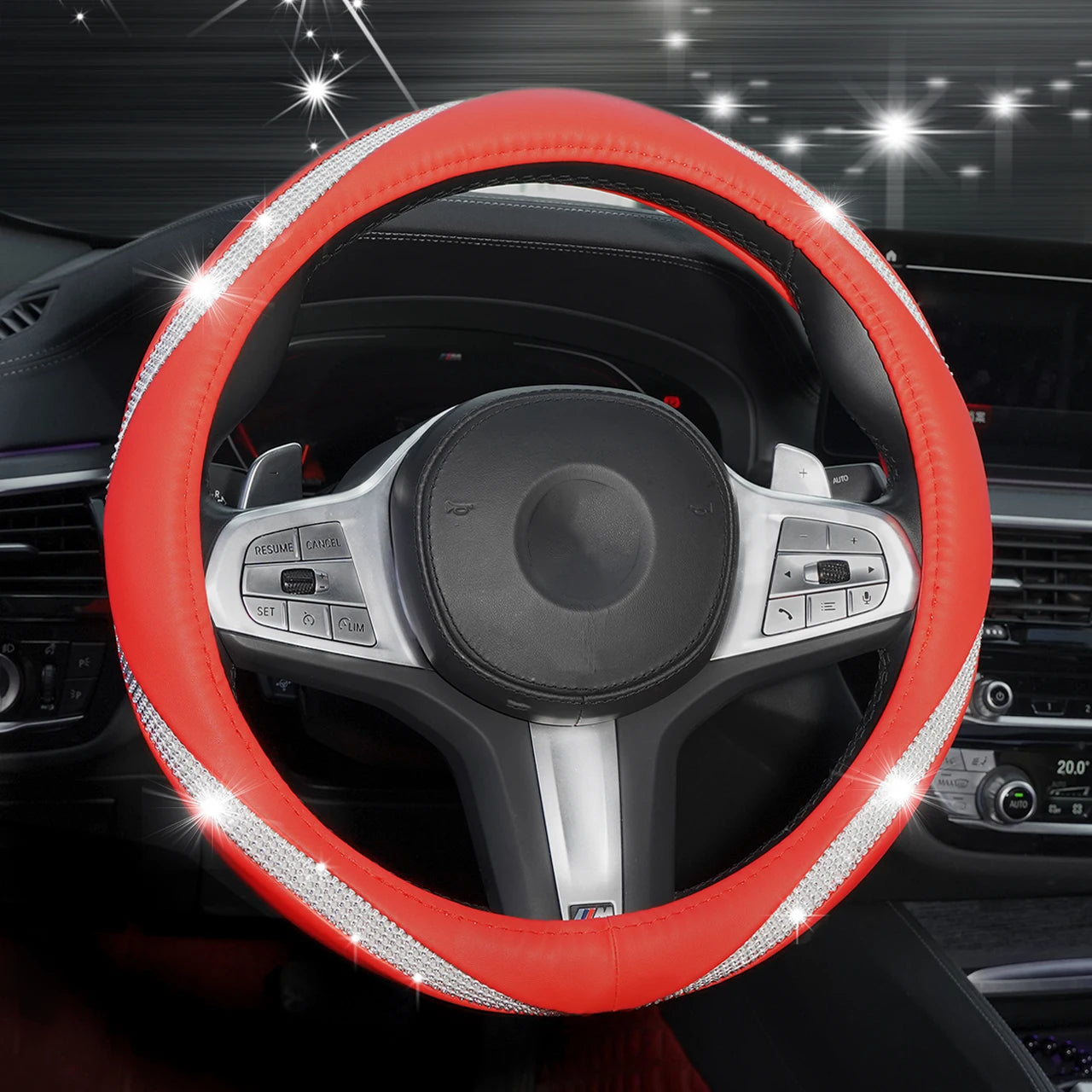 Rhinestone & PU Leather Steering Wheel Cover – Decorative Anti-Slip Grip - Delicate Leather