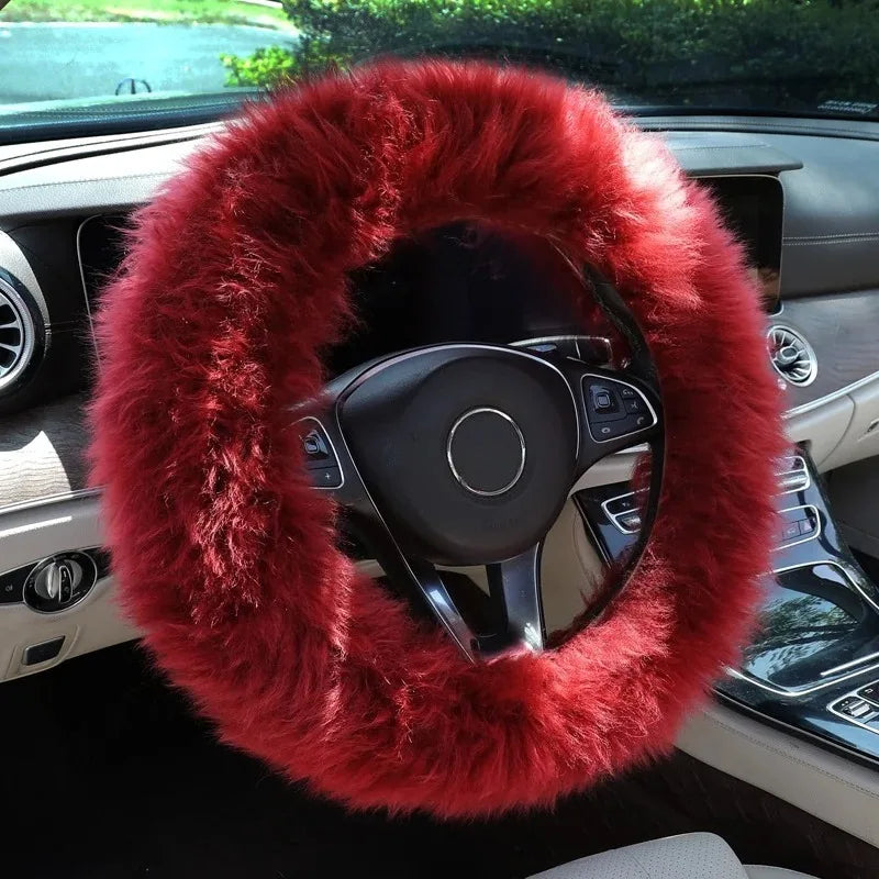 Winter Long Plush Wool Steering Wheel Cover – Soft Thick Warm Grip with Non-Slip Inner Ring, Universal O / D / Dual-D - Delicate Leather