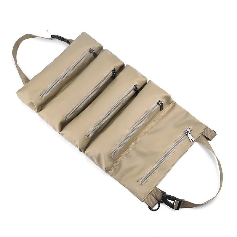 Leather Car Seat Back Roll-Up Tool Bag – Multifunction Backseat Storage Bucket & Emergency Kit Holder - Delicate Leather