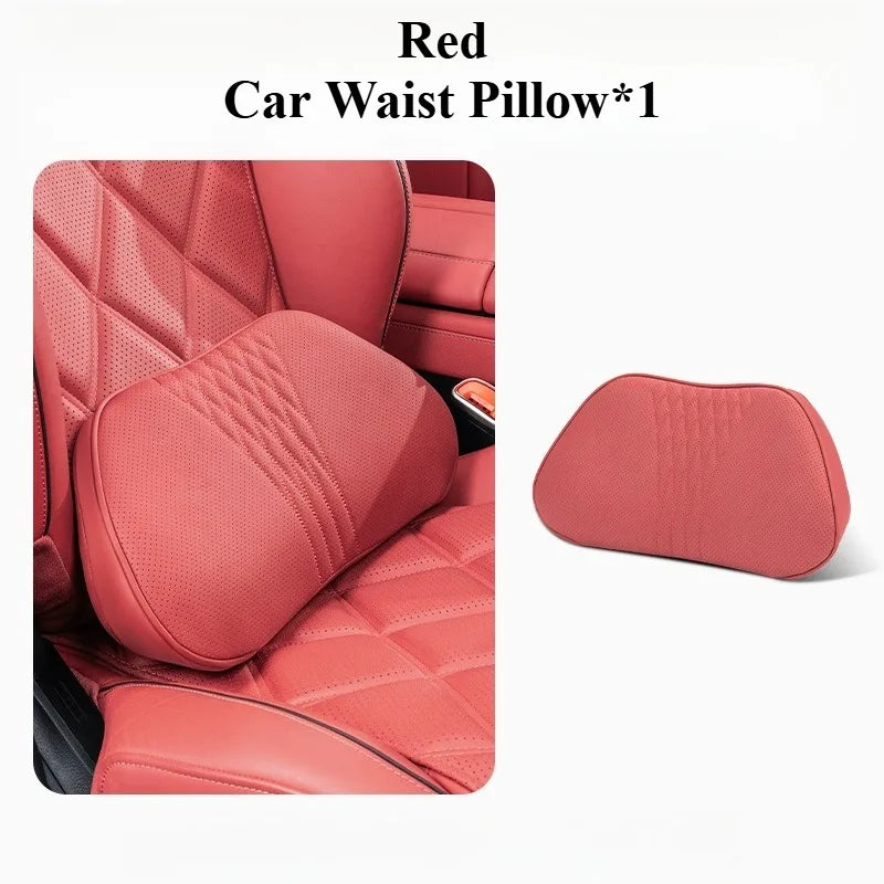 Soft Memory Foam Car Neck & Lumbar Pillow Set – Leather Headrest for Comfortable Driving - Delicate Leather