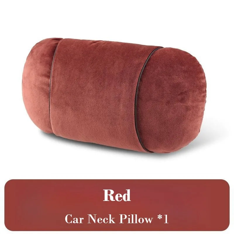 Luxury Plush Car Headrest & Lumbar Support Set – Soft Neck Pillow and Waist Cushion for Comfortable Driving - Delicate Leather