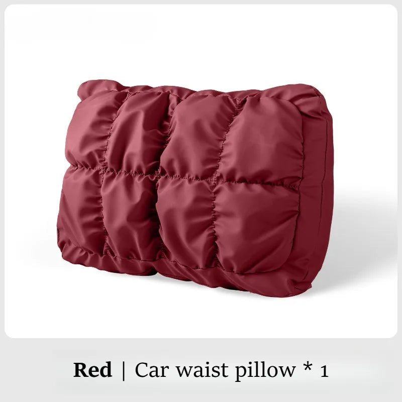 Car Neck Pillow and Lumbar Support Set – Soft Leather Seat Headrest and Back Cushion, Universal Fit - Delicate Leather