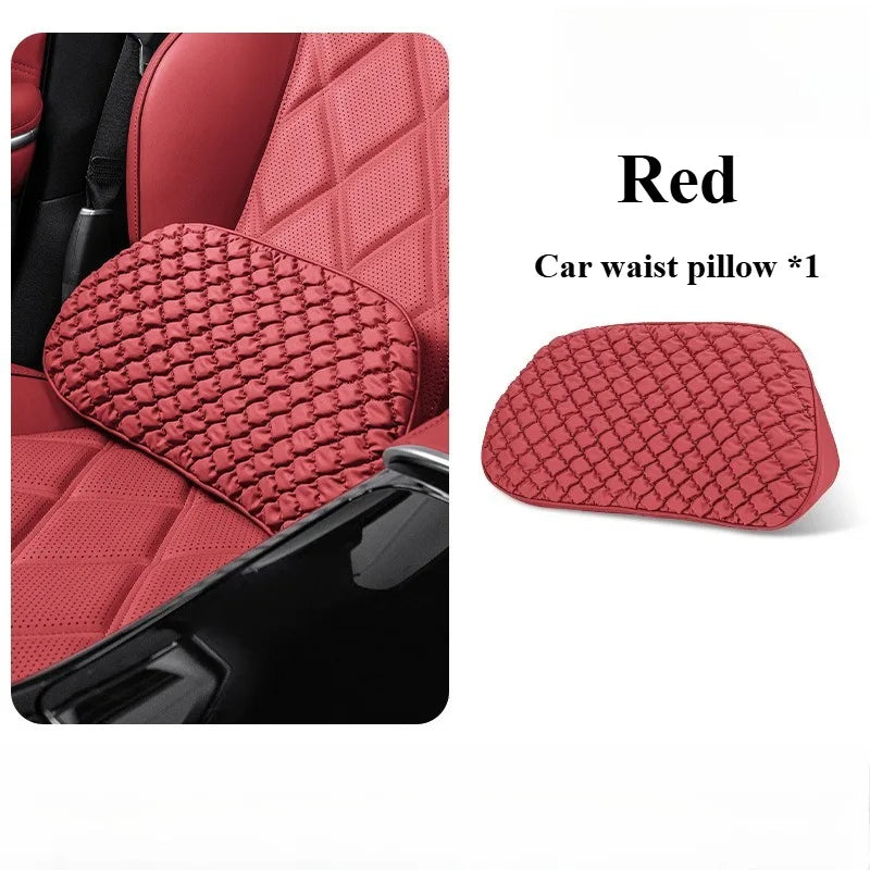 Luxury Leather Car Neck & Lumbar Pillow Set – Ergonomic Memory Foam Headrest and Waist Support for Auto Seats - Delicate Leather
