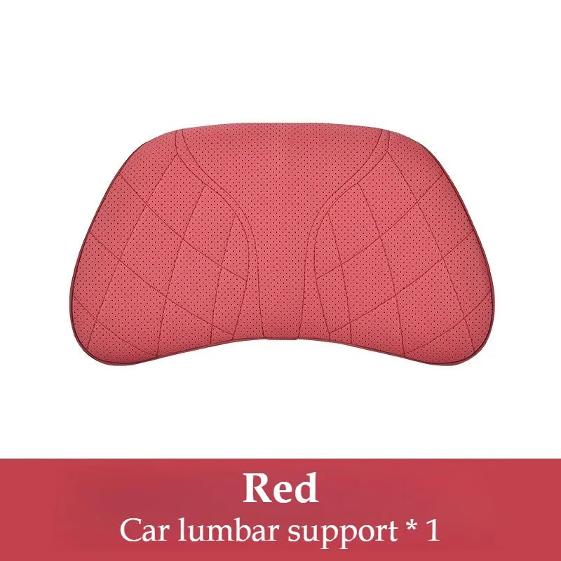 Memory Foam Car Neck & Lumbar Pillow Set – Nappa Leather Headrest and Waist Support - Delicate Leather