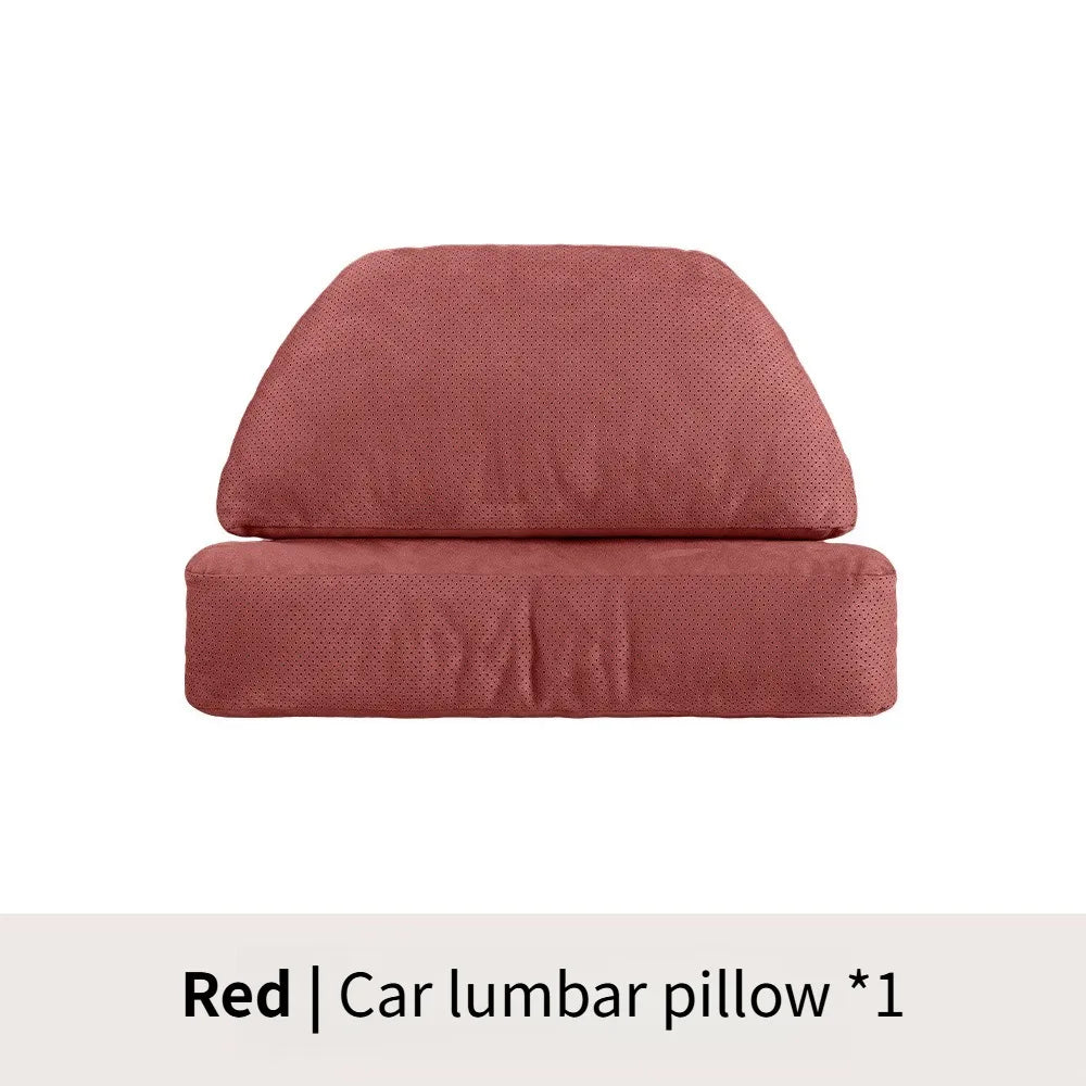 Suede Car Headrest and Lumbar Pillow Set – Universal Neck and Waist Support Cushions for Car Seats - Delicate Leather