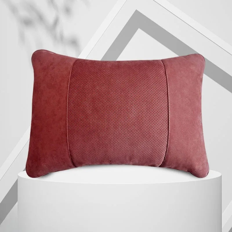 Suede Car Neck Pillow and Waist Cushion – Universal Soft Headrest & Lumbar Support for Comfortable Driving - Delicate Leather