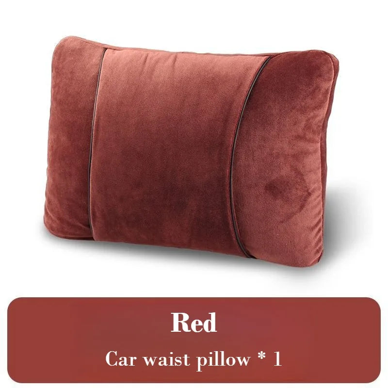Luxury Plush Car Headrest & Lumbar Support Set – Soft Neck Pillow and Waist Cushion for Comfortable Driving - Delicate Leather