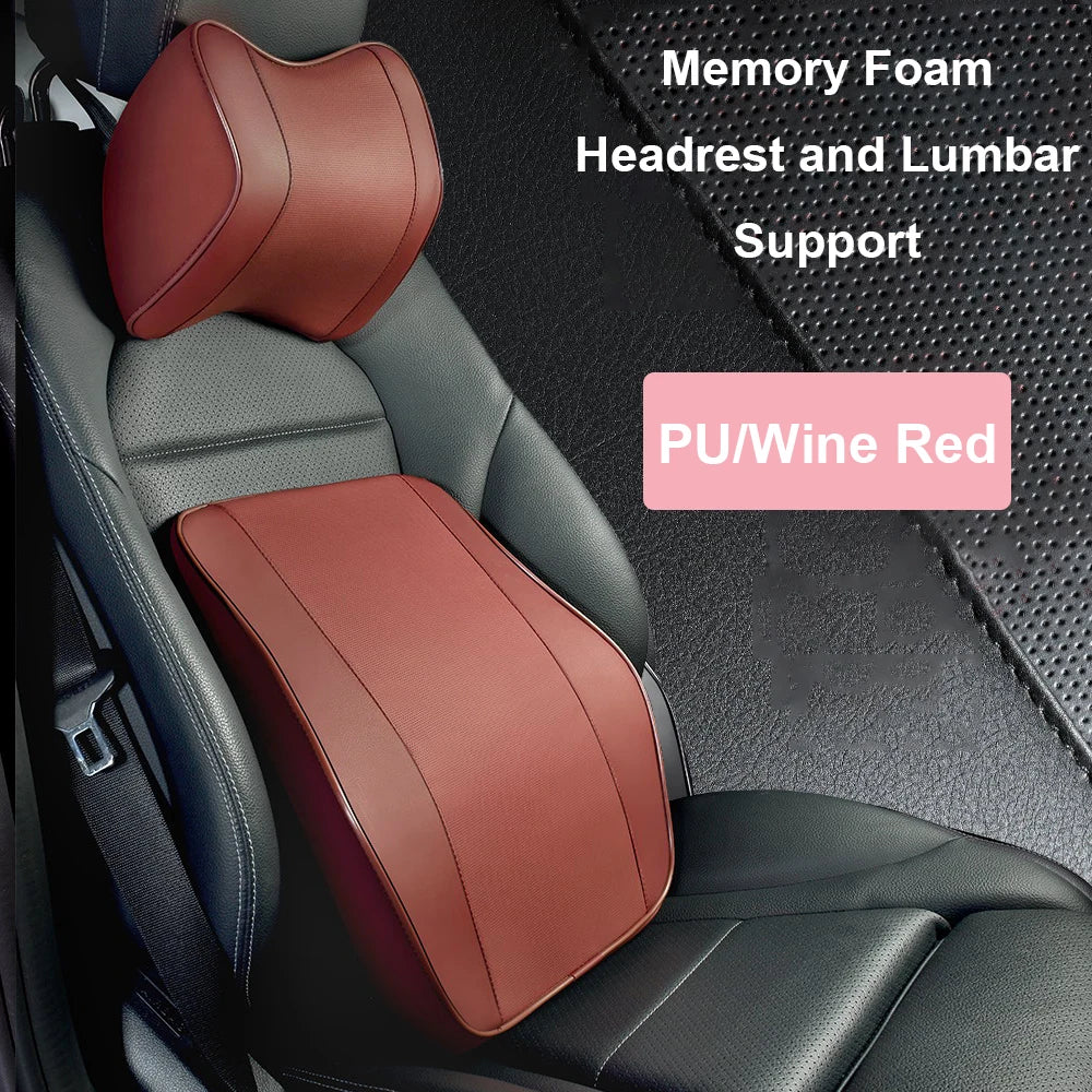 Universal Breathable Memory Foam Car Headrest Pillow – Neck Support Cushion & Lumbar Guard for Comfortable Driving - Delicate Leather
