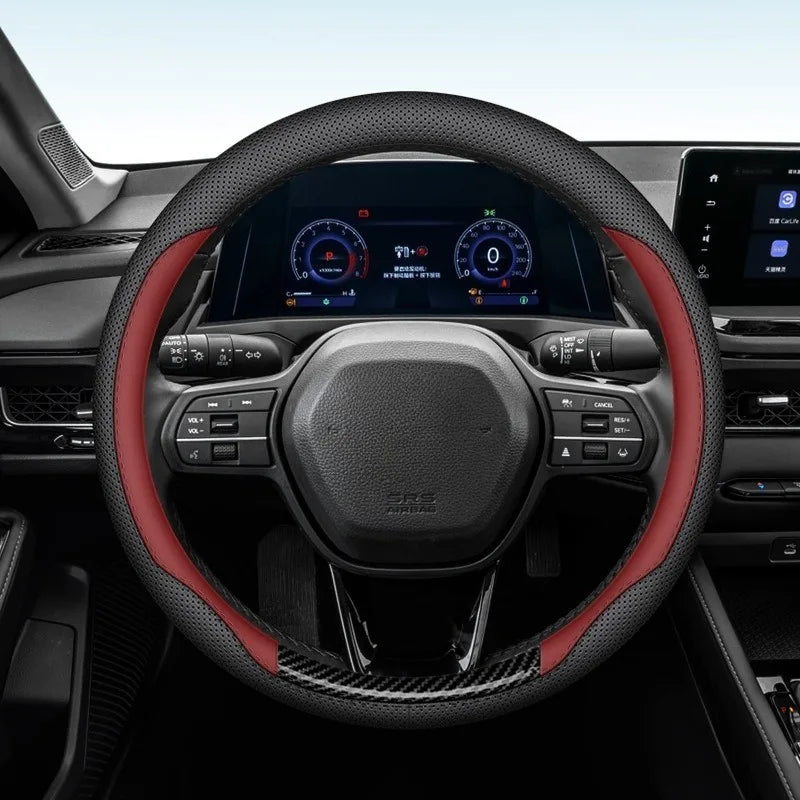 Universal Leather Steering Wheel Cover 38cm O/D Type – Non-Slip Breathable Car Interior Accessory - Delicate Leather